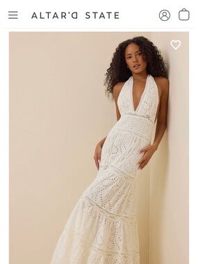 Altar'd State Ivory Eyelet Backless Halter Maxi Dress